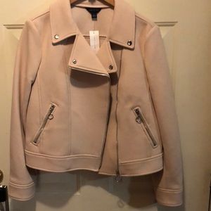Bomber style jacket.  Brand new.  Cream color, silver zippers, buttons